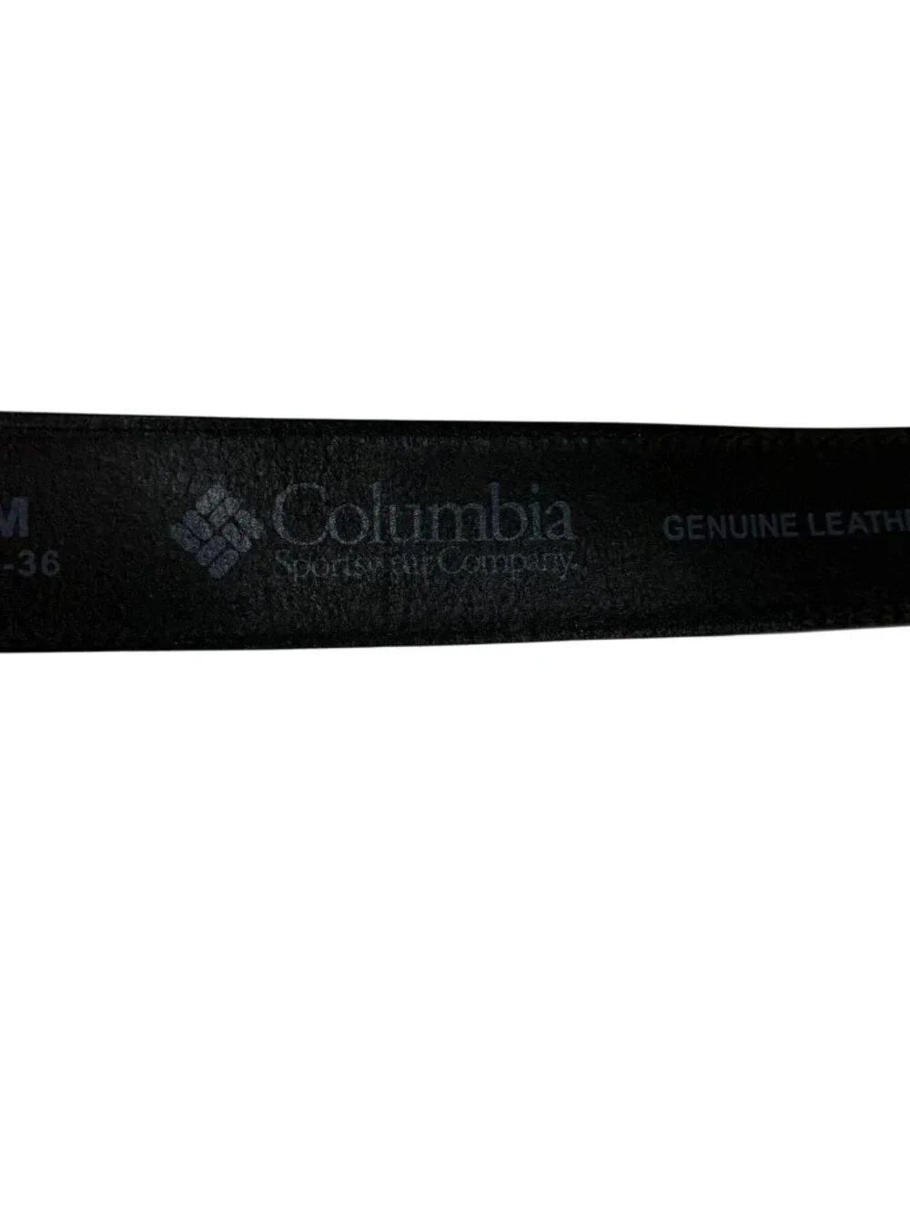 Columbia Mens Black Leather Belt Silver Buckle Size M 34-36 TABE